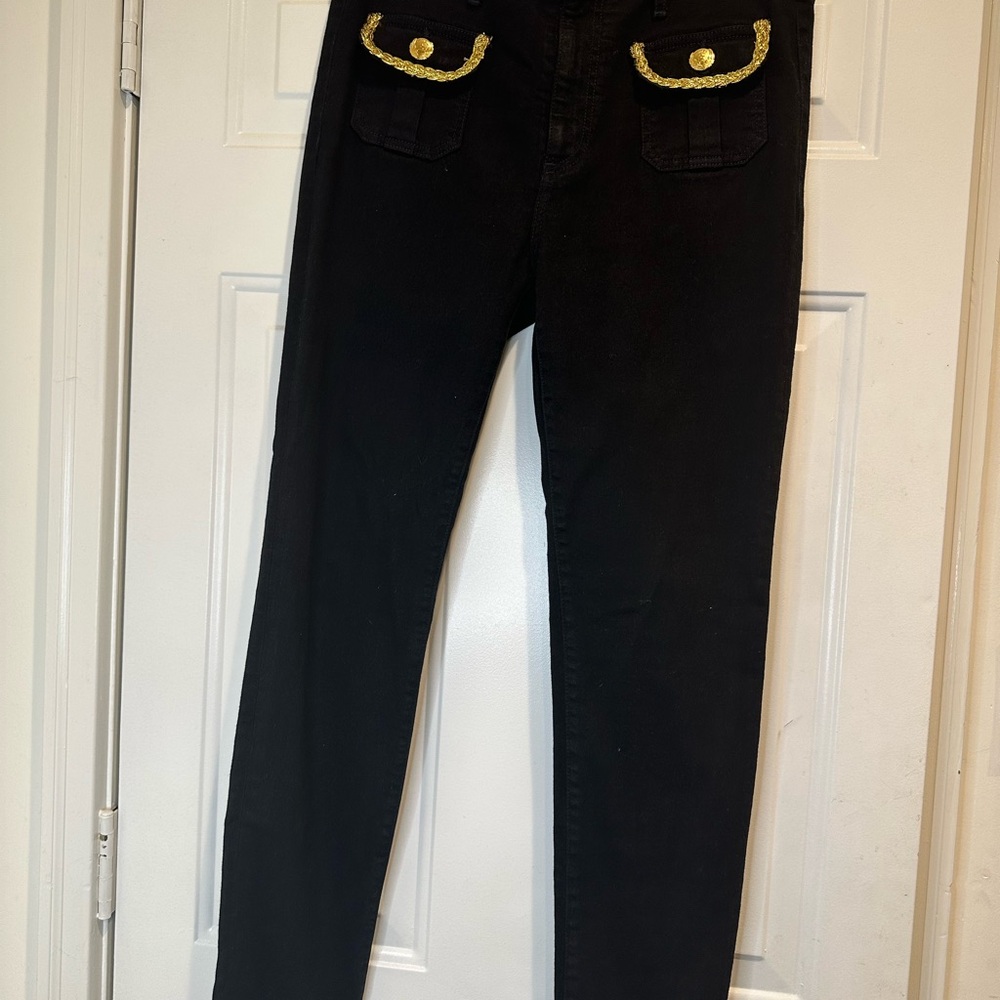 Robin's Jean Black Skinny Jeans with Gold Details